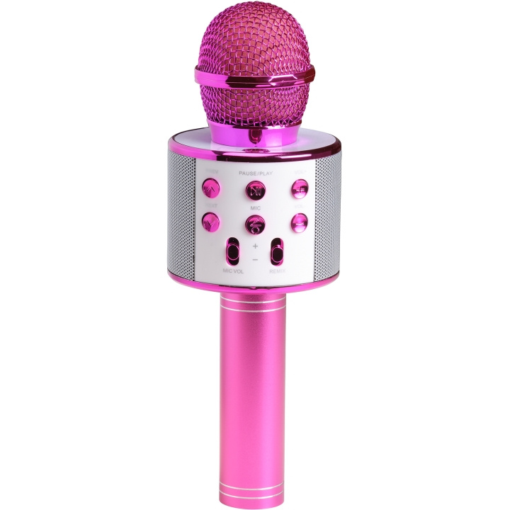 Denver Bluetooth Karaoke Microphone with built-in speaker. Pink in colour ryhmässä KODINELEKTRONIIKKA / Ääni & Kuva / Kädessä pidettävät mikrofonit @ TP E-commerce Nordic AB (D09101)