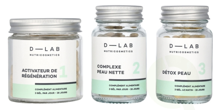 D-Lab Nutricosmetics D-Lab Perfect Skin Set 3 piece 3x56 Gels - Activateur de Regenaration No 1/Complexe Peau Nette No 2/Detox Peau No 3 ryhmässä KAUNEUS JA TERVEYS / Terveydenhoito / Muut @ TP E-commerce Nordic AB (D09288)