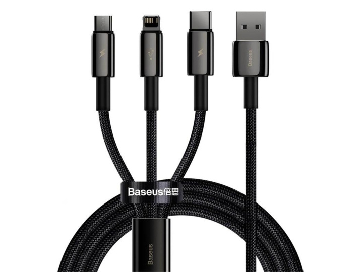 Baseus Tungsten Gold 3-in-1 USB Cable ryhmässä ÄLYPUHELIMET JA TABLETIT / Laturit & Kaapelit / Kaapelit / Lightning kaapelit @ TP E-commerce Nordic AB (D10323)