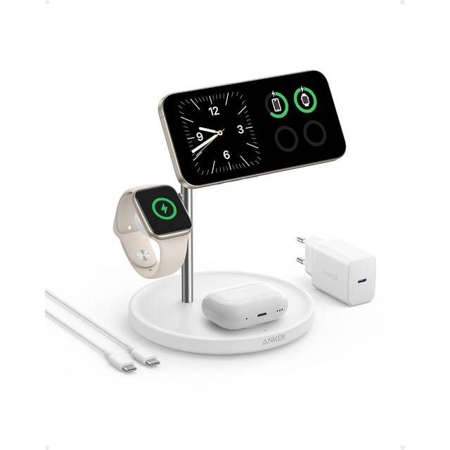 Anker MagGo Magnetic WL Charger Stand 15W White ryhmässä ÄLYPUHELIMET JA TABLETIT / Laturit & Kaapelit / Qi Langaton laturi @ TP E-commerce Nordic AB (D10444)