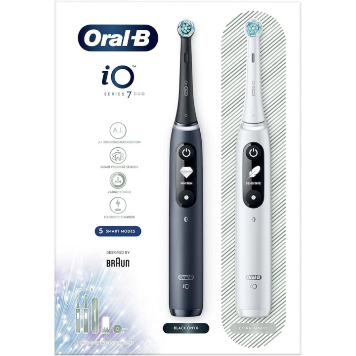 Oral B iO Series 7 Duo Electric Toothbrush, Black & White ryhmässä KAUNEUS JA TERVEYS / Suunhoito / Sähköhammasharjat @ TP E-commerce Nordic AB (D10468)