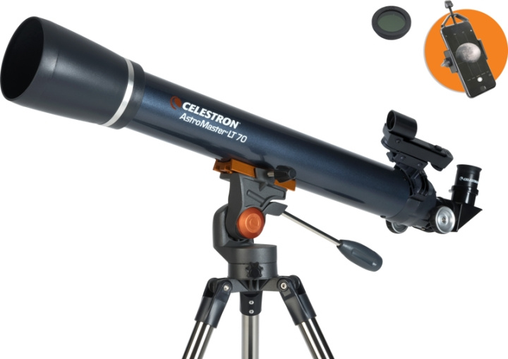 Celestron Astromaster LT 70AZ puhelinsovittimella ja kuunsuodattimella varustettuna ryhmässä URHEILU, VAPAA-AIKA JA HARRASTUS / Ulkoilu / Kiikarit @ TP E-commerce Nordic AB (D11163)