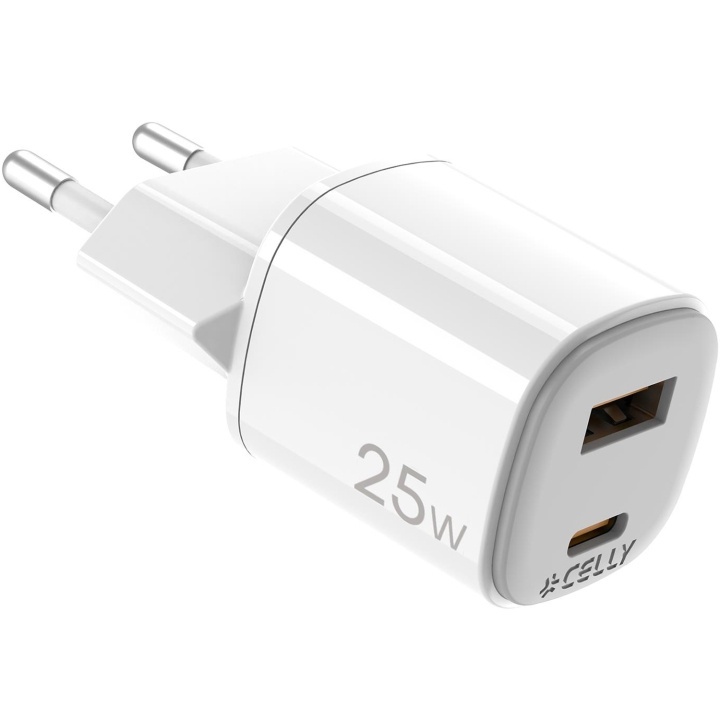 Celly USB-laddare GaN 1 x USB-A + 1 x USB-C PD 25W ryhmässä ÄLYPUHELIMET JA TABLETIT / Laturit & Kaapelit / Seinälaturi / Seinälaturi USB @ TP E-commerce Nordic AB (D11520)