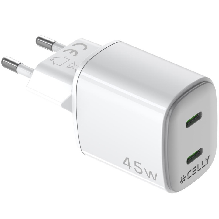 Celly USB-laddare GaN 2 x USB-C PD 45W ryhmässä ÄLYPUHELIMET JA TABLETIT / Laturit & Kaapelit / Seinälaturi / Seinälaturi Type C @ TP E-commerce Nordic AB (D11522)