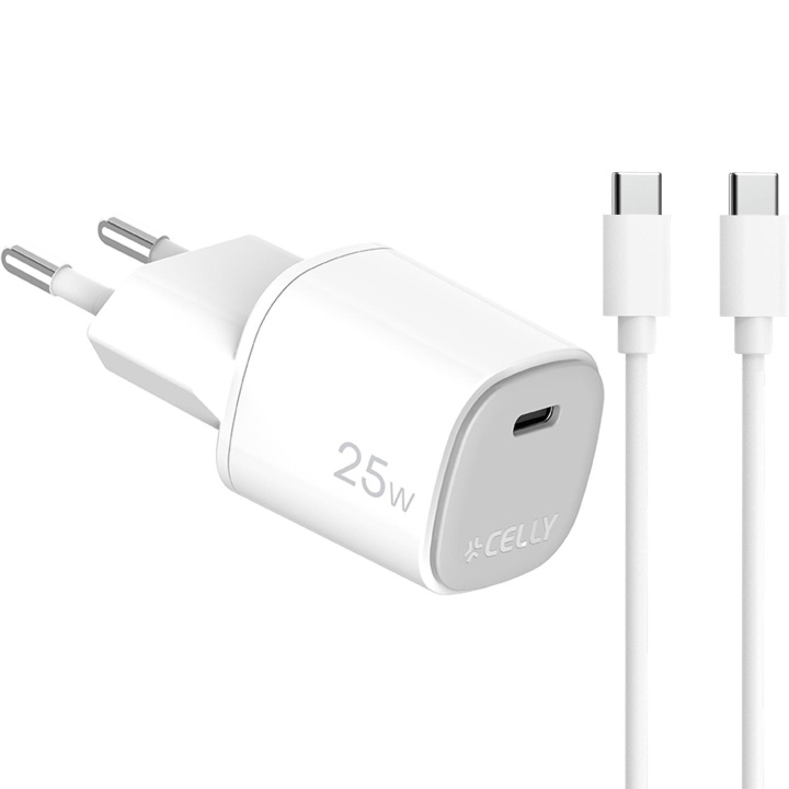 Celly USB-laddare GaN 1 x USB-C PD 25W + USB-C-kabel ryhmässä ÄLYPUHELIMET JA TABLETIT / Laturit & Kaapelit / Seinälaturi / Seinälaturi Type C @ TP E-commerce Nordic AB (D11524)