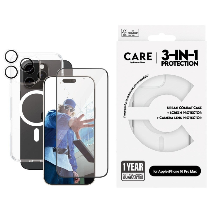 CARE by PanzerGlass - Lippulaiva 3-in-1 -paketti - iPhone 16 Pro Max ryhmässä ÄLYPUHELIMET JA TABLETIT / Puhelimen suojakotelo / Apple / iPhone 16 @ TP E-commerce Nordic AB (D12609)