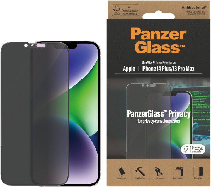 PanzerGlass Privacy -panssarilasi, iPhone 14 Plus / 13 Pro Max, musta kehys ryhmässä ÄLYPUHELIMET JA TABLETIT / Puhelimen suojakotelo / Apple / iPhone 14 @ TP E-commerce Nordic AB (D13460)