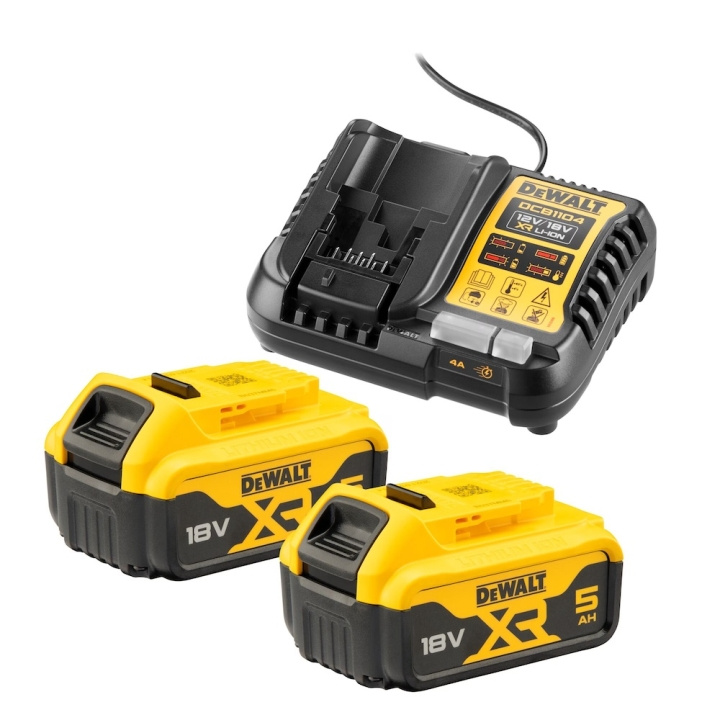 DeWALT DCB1104P2-QW 18V XR Starter Kit with charger and 2x 5A batteries ryhmässä KOTI, TALOUS JA PUUTARHA / Työkalut & Tee itse / Muut sähkötyökalut @ TP E-commerce Nordic AB (D13660)