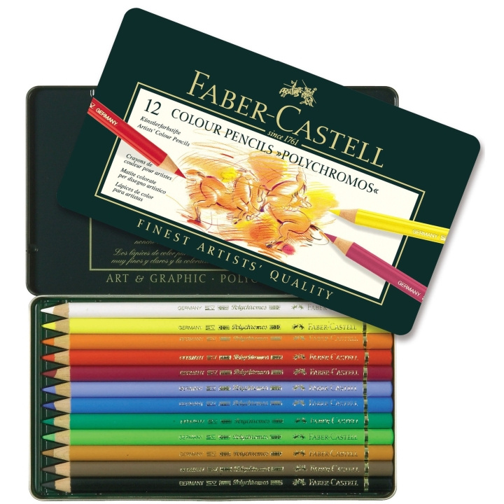 Faber-Castell Polychromos värikynät 12 kpl:n tölkki ryhmässä URHEILU, VAPAA-AIKA JA HARRASTUS / Harrastus / Maalaa ja piirrä / Kynät, liidut ja tussit @ TP E-commerce Nordic AB (D13790)