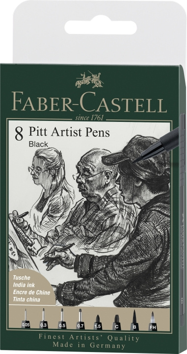 Faber-Castell Pitt Artist Pen tussikynä, 8 kpl, musta (167158) ryhmässä URHEILU, VAPAA-AIKA JA HARRASTUS / Harrastus / Maalaa ja piirrä / Kynät, liidut ja tussit @ TP E-commerce Nordic AB (D13969)