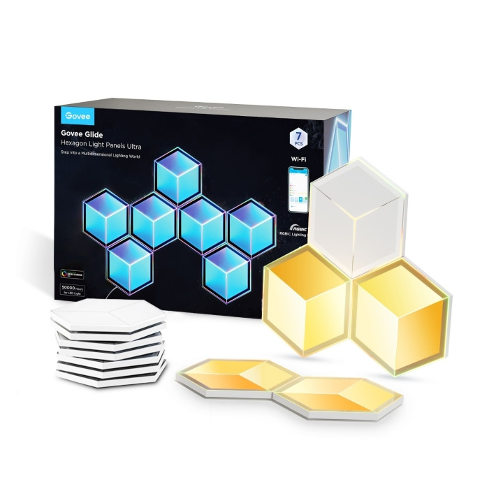 Govee Glide Hexagon Light Panels Ultra 7Pack! ryhmässä KOTI, TALOUS JA PUUTARHA / Älykodit / Älykäs valaistus @ TP E-commerce Nordic AB (D13984)