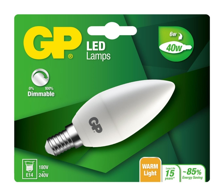 GP LED-valaisin Mini-kynttilä, E14, DIM, 6W (40W), 470lm ryhmässä KODINELEKTRONIIKKA / Valaistus / LED-lamput @ TP E-commerce Nordic AB (D14194)