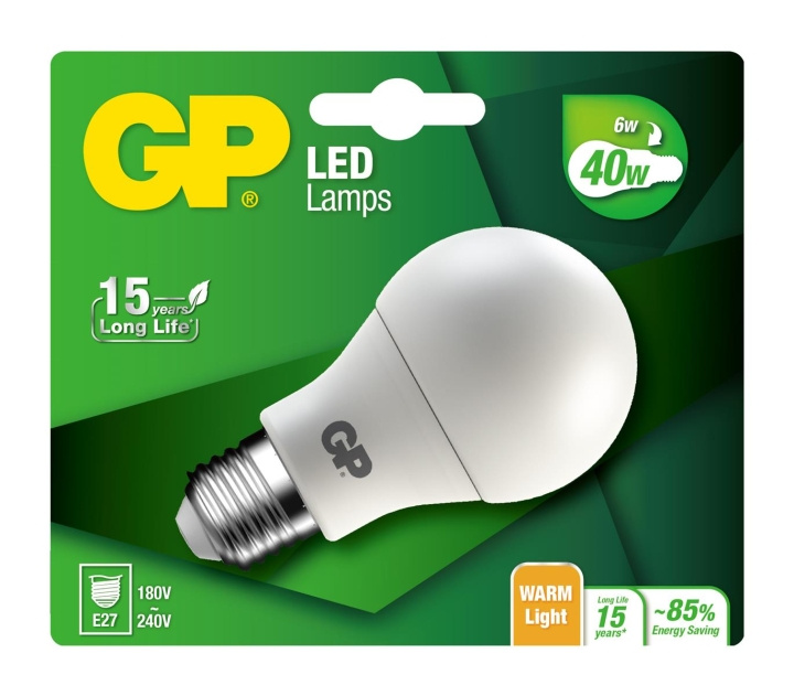 GP LED-lamppu Classic, E27, 6W (40W), 470lm ryhmässä KODINELEKTRONIIKKA / Valaistus / LED-lamput @ TP E-commerce Nordic AB (D14204)