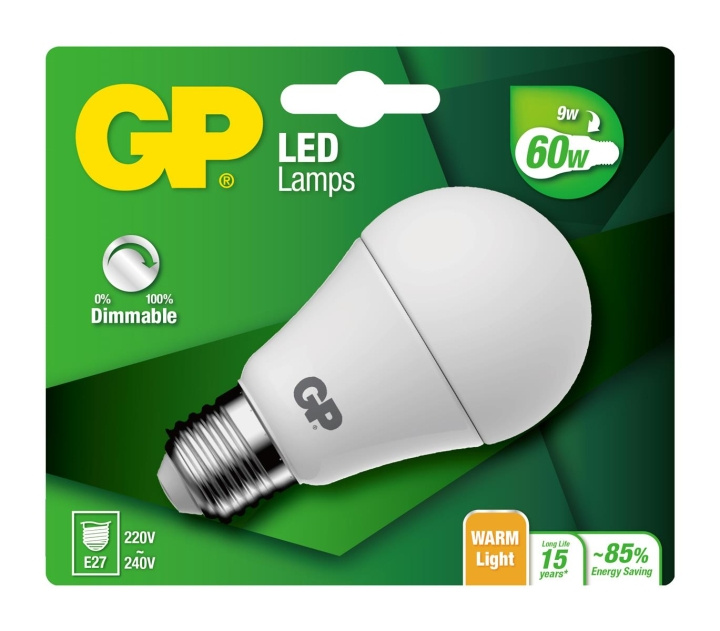 GP LED-lamppu Classic, E27, DIM, 9W (60W), 806lm ryhmässä KODINELEKTRONIIKKA / Valaistus / LED-lamput @ TP E-commerce Nordic AB (D14207)