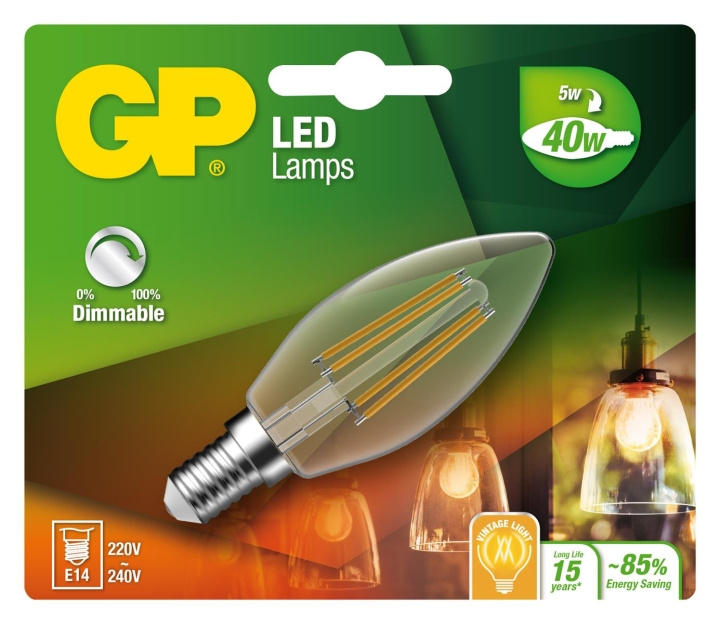 GP LED-lampun hehkulanka Mini-kynttilä, E14, DIM, 5W (40W), 470lm ryhmässä KODINELEKTRONIIKKA / Valaistus / LED-lamput @ TP E-commerce Nordic AB (D14214)