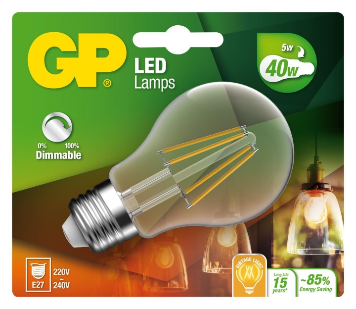 GP LED-lamppu Classic hehkulanka, E27, DIM, 5W (40W), 470lm ryhmässä KODINELEKTRONIIKKA / Valaistus / LED-lamput @ TP E-commerce Nordic AB (D14216)