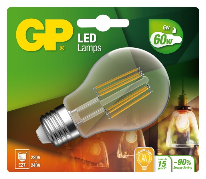 GP LED-lamppu Classic hehkulamppu, E27, 6W (60W), 806lm ryhmässä KODINELEKTRONIIKKA / Valaistus / LED-lamput @ TP E-commerce Nordic AB (D14217)