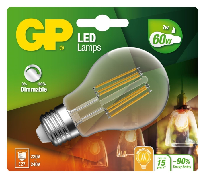 GP LED-lamppu Classic hehkulamppu, E27, DIM, 7W (60W), 806lm ryhmässä KODINELEKTRONIIKKA / Valaistus / LED-lamput @ TP E-commerce Nordic AB (D14218)