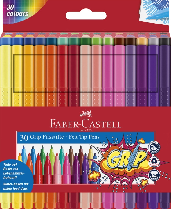 Faber-Castell Kuitukärkikynät Grip Colour Marker set, 30 kpl (155335) ryhmässä URHEILU, VAPAA-AIKA JA HARRASTUS / Harrastus / Maalaa ja piirrä / Kynät, liidut ja tussit @ TP E-commerce Nordic AB (D14394)