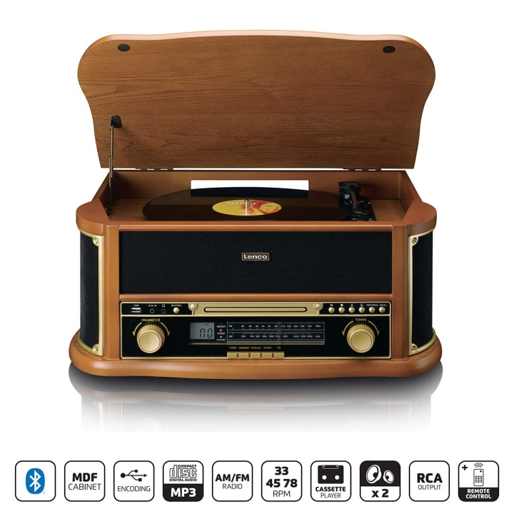 Lenco Puinen retro-levysoitin, jossa on Bluetooth® AM/FM-radio USB-koodaus CD-soitin, kasettisoitin ja sisäänrakennetut kaiuttimet ryhmässä KODINELEKTRONIIKKA / Ääni & Kuva / Kotiteatteri, HiFi ja kannettavat / Compact Stereo & Levysoitin @ TP E-commerce Nordic AB (D14627)